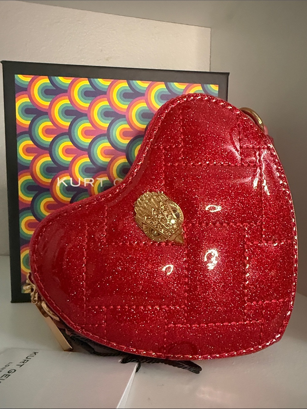 Kurt Geiger Red Glitter Heart-Shaped Crossbody Bag